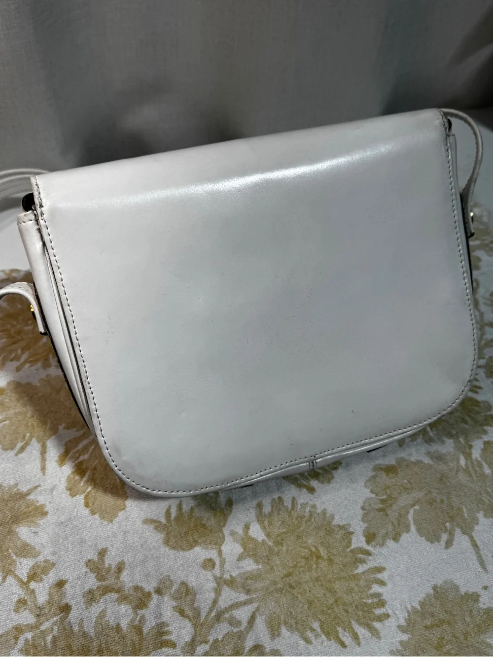 HC Paris White Solid Small Shoulder/Crossbody Bag Flap Magnetic Gold Hardware